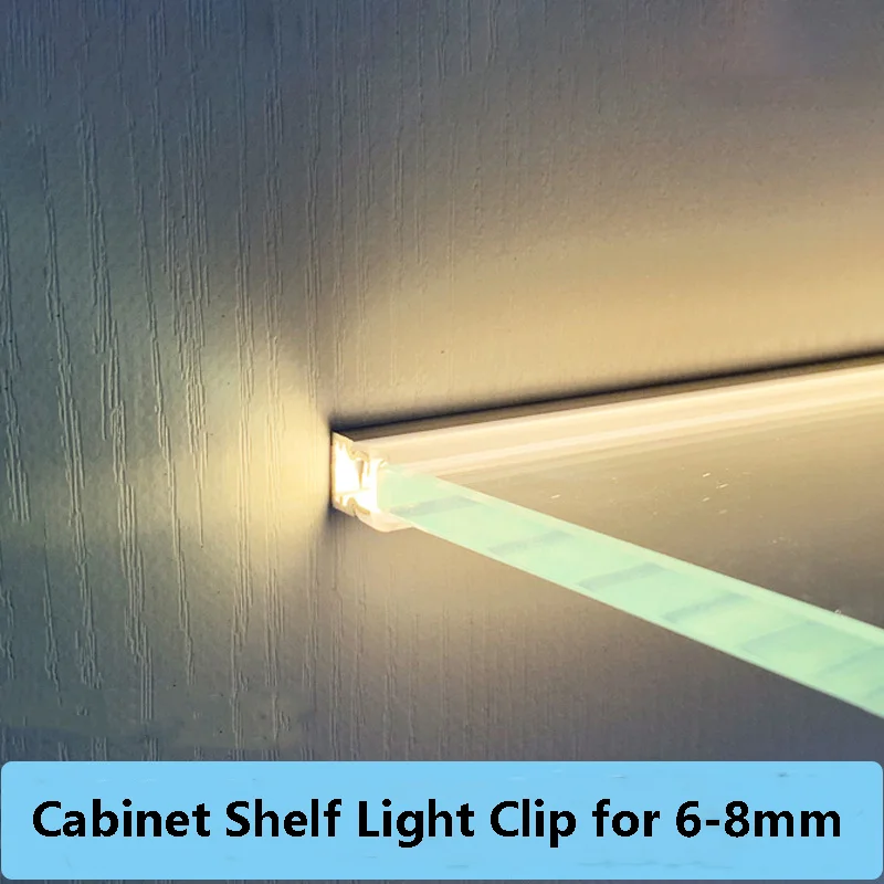 Cabinet Shelf Light Clip Aluminum Profile for 6/8/10/12mm Glass Layer Linear Cabinet Lamp Showcase Bookcase Hard Strip Light