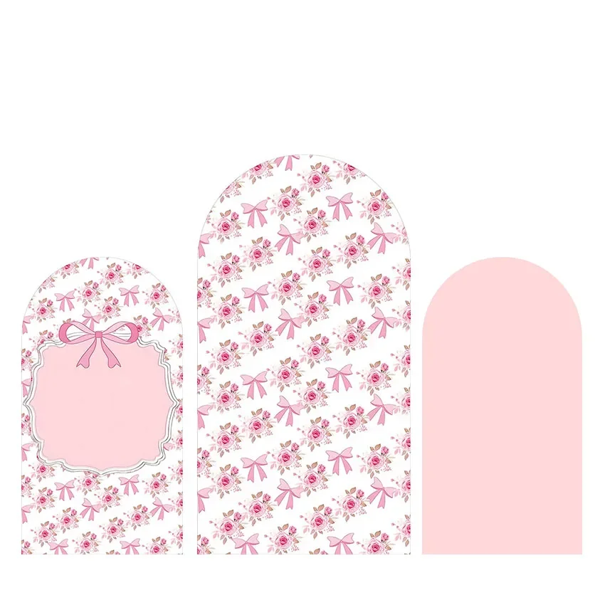 Mehofond Custom 2-Sided Pink Floral Bow Pattern Girl Birthday Party Baby Shower Cover Chiara Arch Wall Background Decor Backdrop