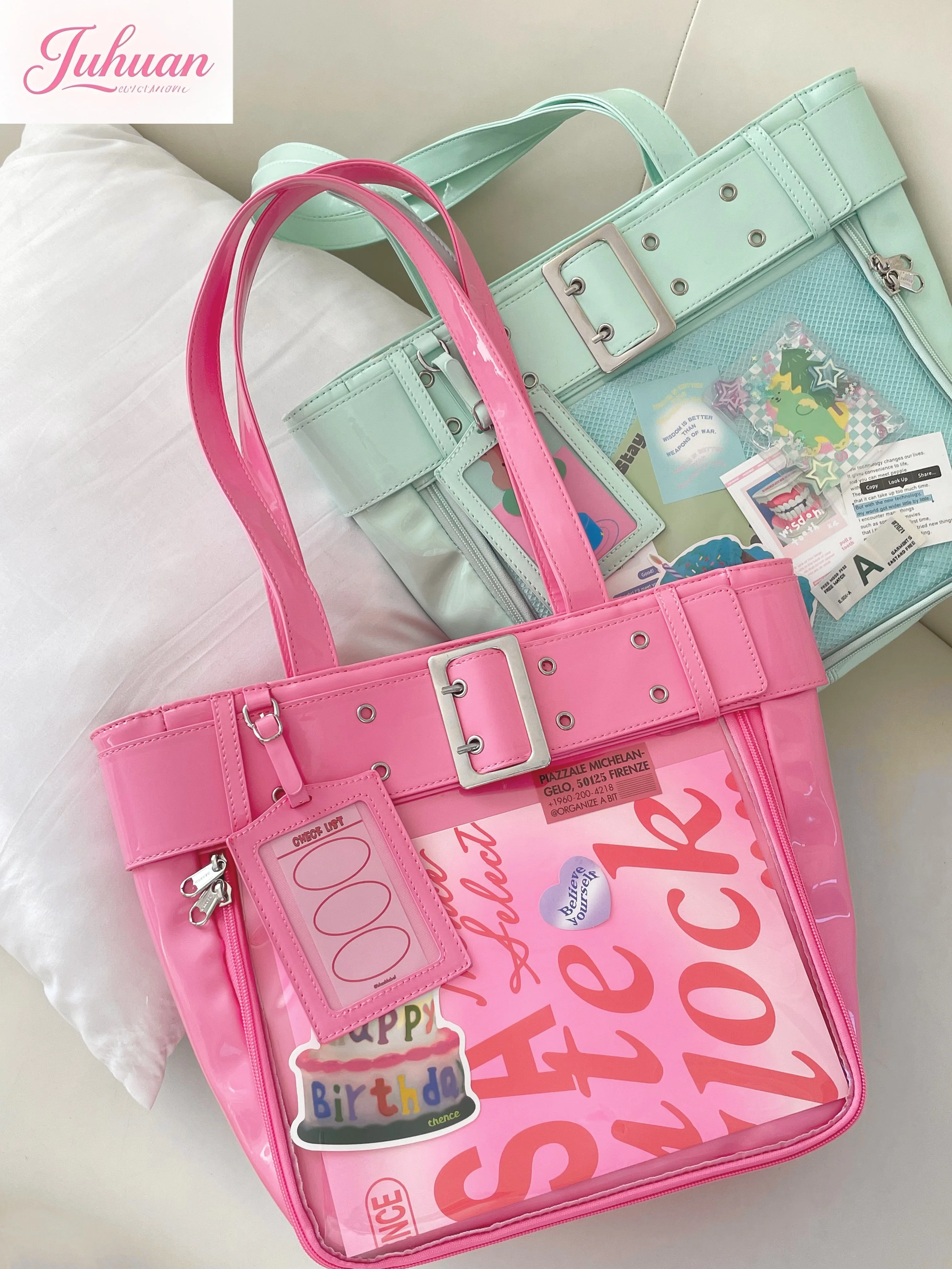 

Japanese Daily Versatile Tote Bag Women's Large-capacity Y2k Silver Handbag Two-dimensional Comic Exhibition Ltabag for Girl