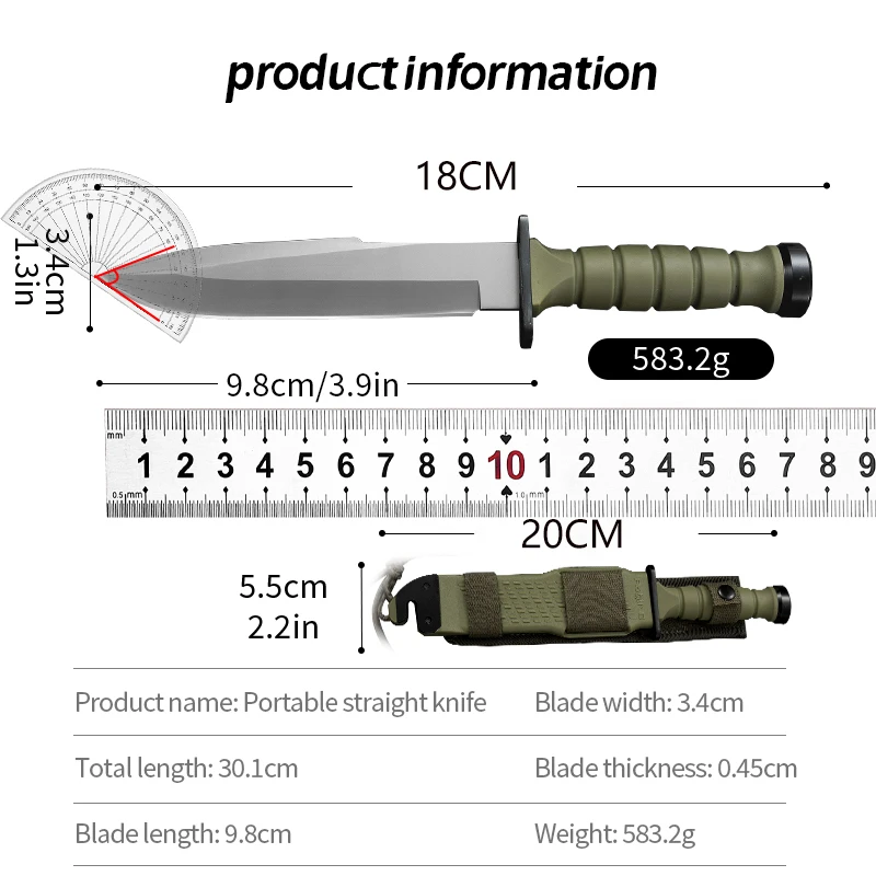 1PC Outdoor camping straight knife, jungle exploration, survival knife, survival, hunting, high hardness, wood chopping knife