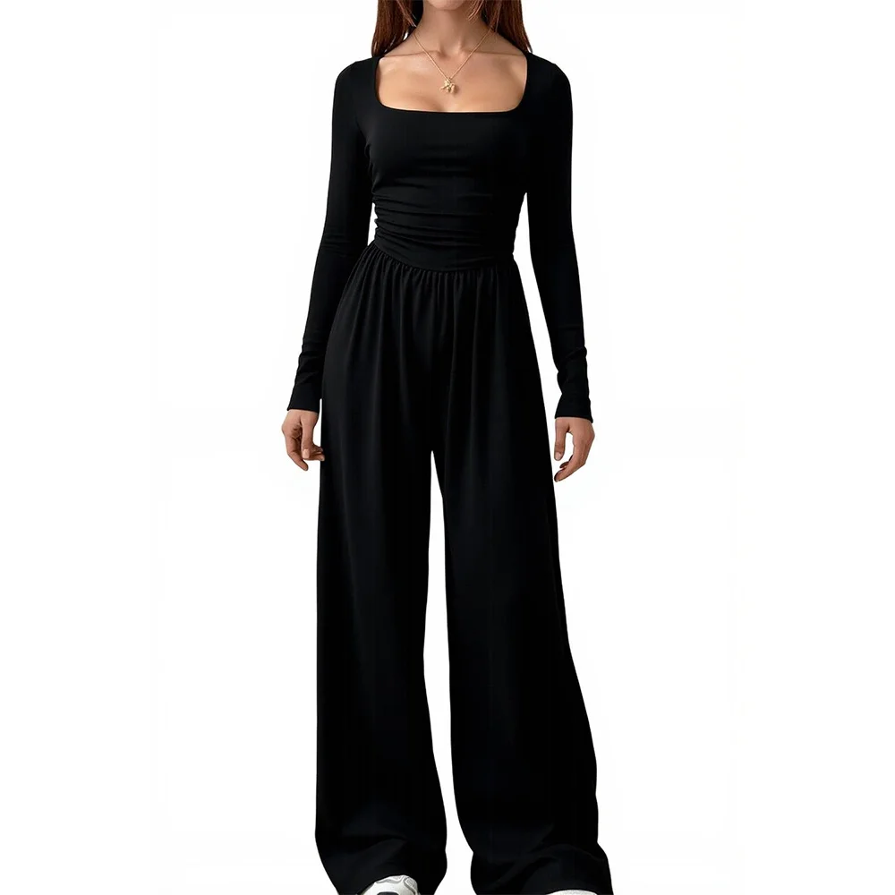 

Winter Casual Jumpsuit Square Collar Women's Fashion Comfortable Fit Long Pants No Decoration Style