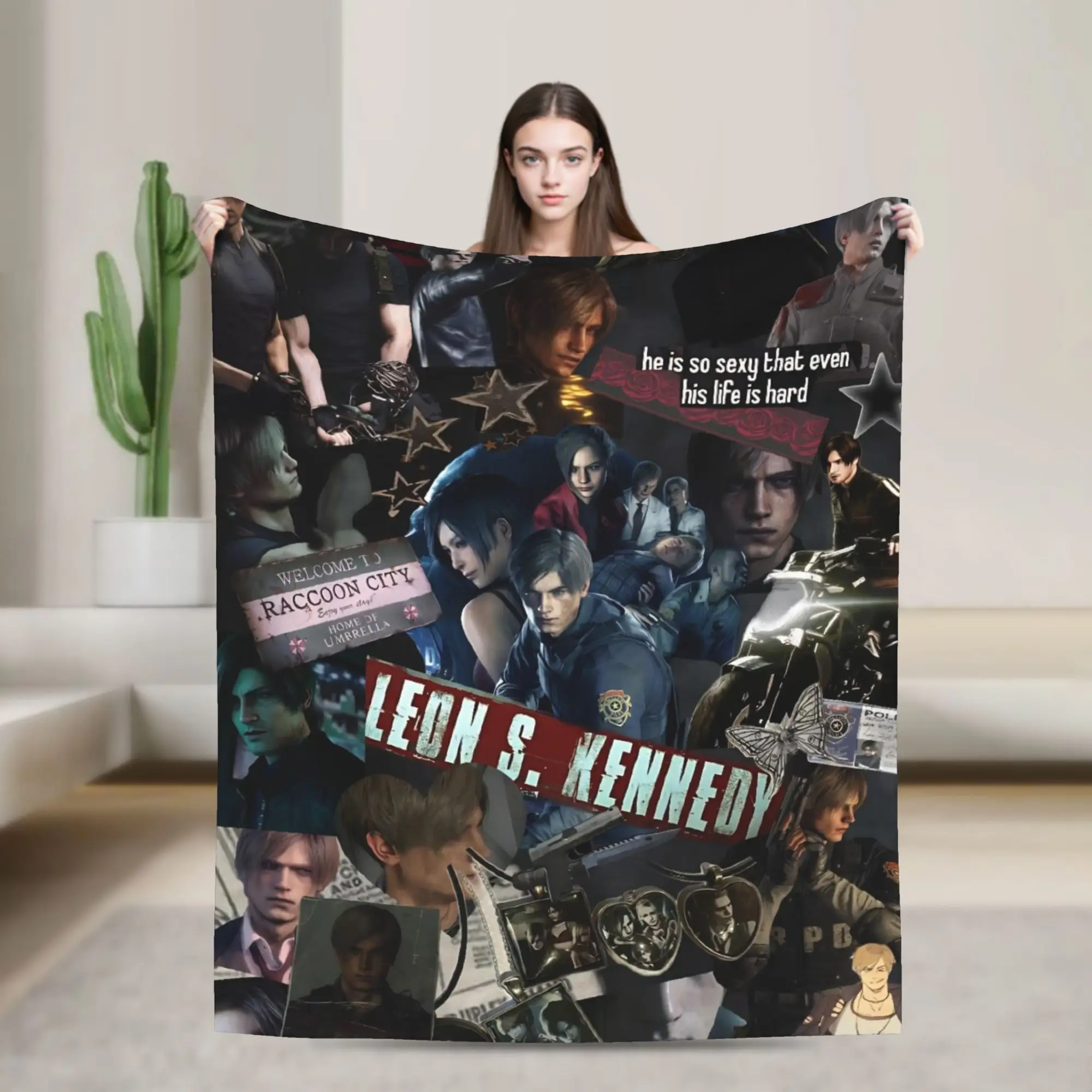 

Warm Blankets Airplane Travel Leon Kennedy Resident Evil Throw Blanket Flannel Bedspread For Couch Chair Sofa Bed Sofa Bed Cover