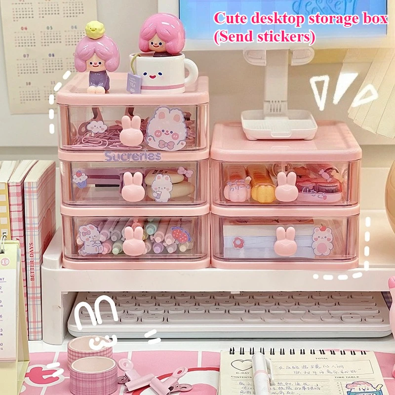 Desktop Storage Box Organizer Student Tisch Transparente Schublade Box Nette Kinder Haar Zubehör Lagerung Rack Kleine Gegenstände Organizer
