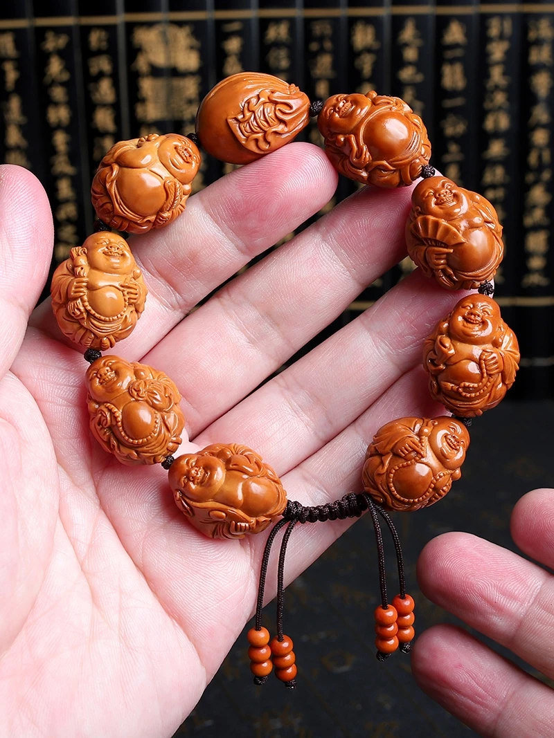 Olive Nut Bracelet Short Round 20 Eight Maitreya Buddha Stone Carving Crafts Hand Pieces Hand Carved Smiling Face Bracelet