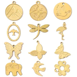 3pcs/Lot French Retro Stainless Steel 14K Gold Color Butterfly DIY Charms Mountain Clover Neaclace Pendant Jewelry Accessory