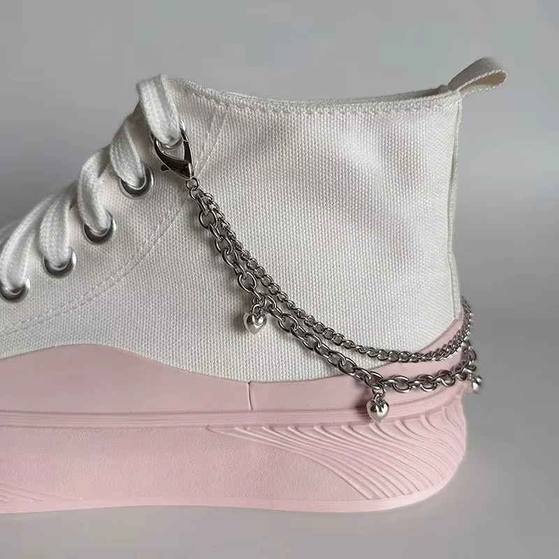 Silver Double‑Layer Shoe Heel Chain Charms Detachable Clasp Side Shoe Ornaments Decor Accessories For High‑top Canvas Sneakers