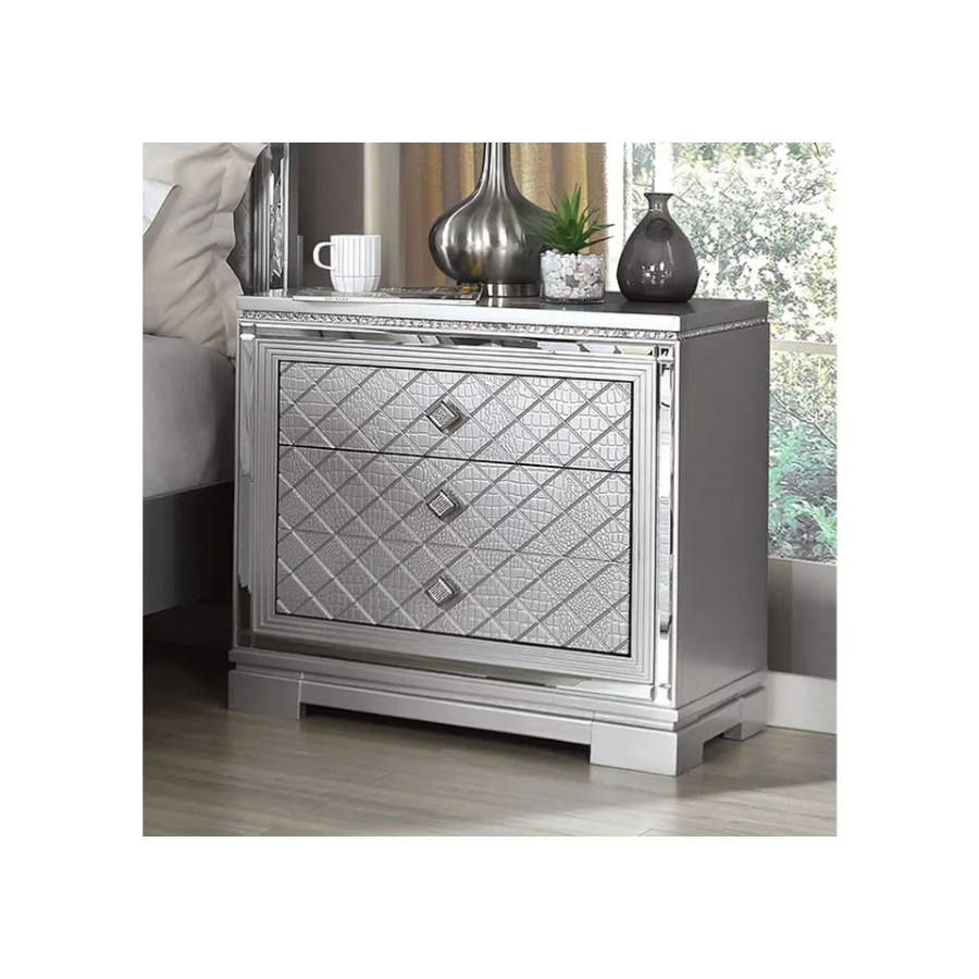 لمسة نهائية فضية قطعة واحدة من منضدة بجانب السرير ودرج مجوهرات مخفي ومقبض مربع من الكروم وشاحن USB وأثاث غرفة النوم