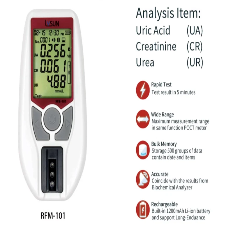 Lysun Kidney Function Test Renal Function Meter Uric Acid+creatinine+urea 3in1test Analyzer with Lab Quality for Clinic Use