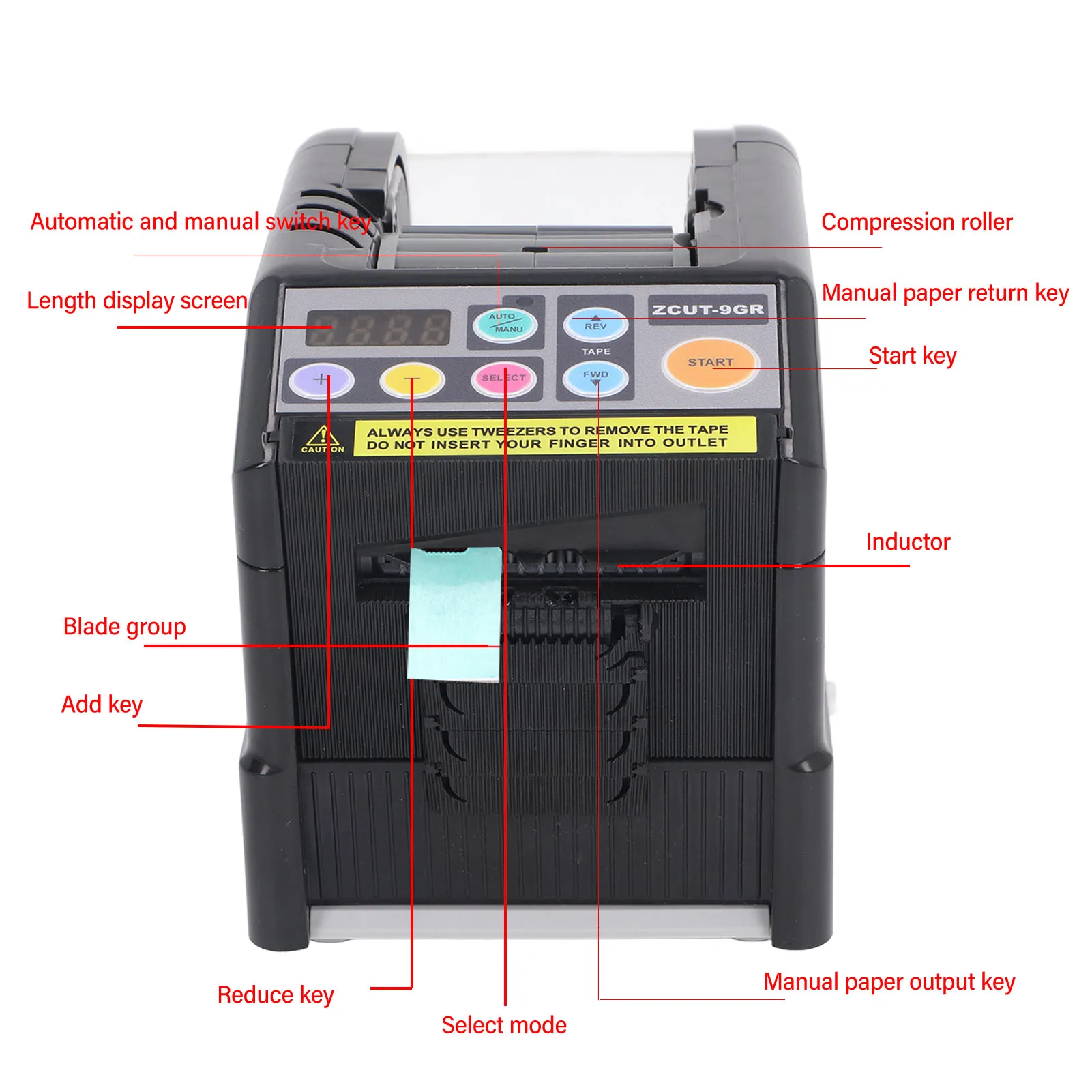 ZCUT-9GR Automatic Tape Dispenser Automatic Tape Dispenser 999mm Cut Length Electric Ribbon Cutting Machine for 6‑60mm Wide Tape