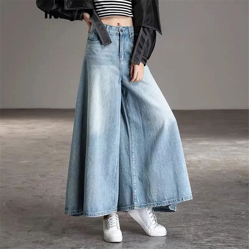 Loose High Waist Ankle-Length Culotte Jeans Womens Baggy Wide Leg Vaqueros Spring Korean Casual Streetwear Denim Pants