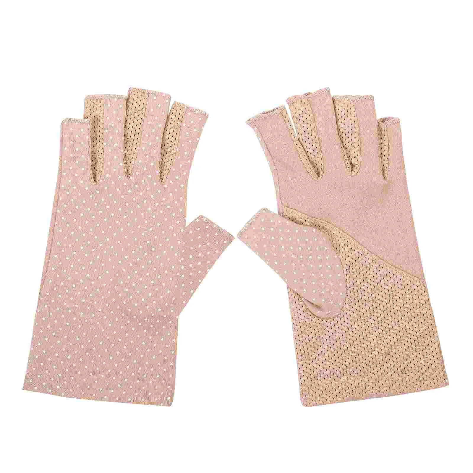 Khaki Gloves Women Driving Outdoor Half Finger Fishing UV Protection for Durable Fingerless