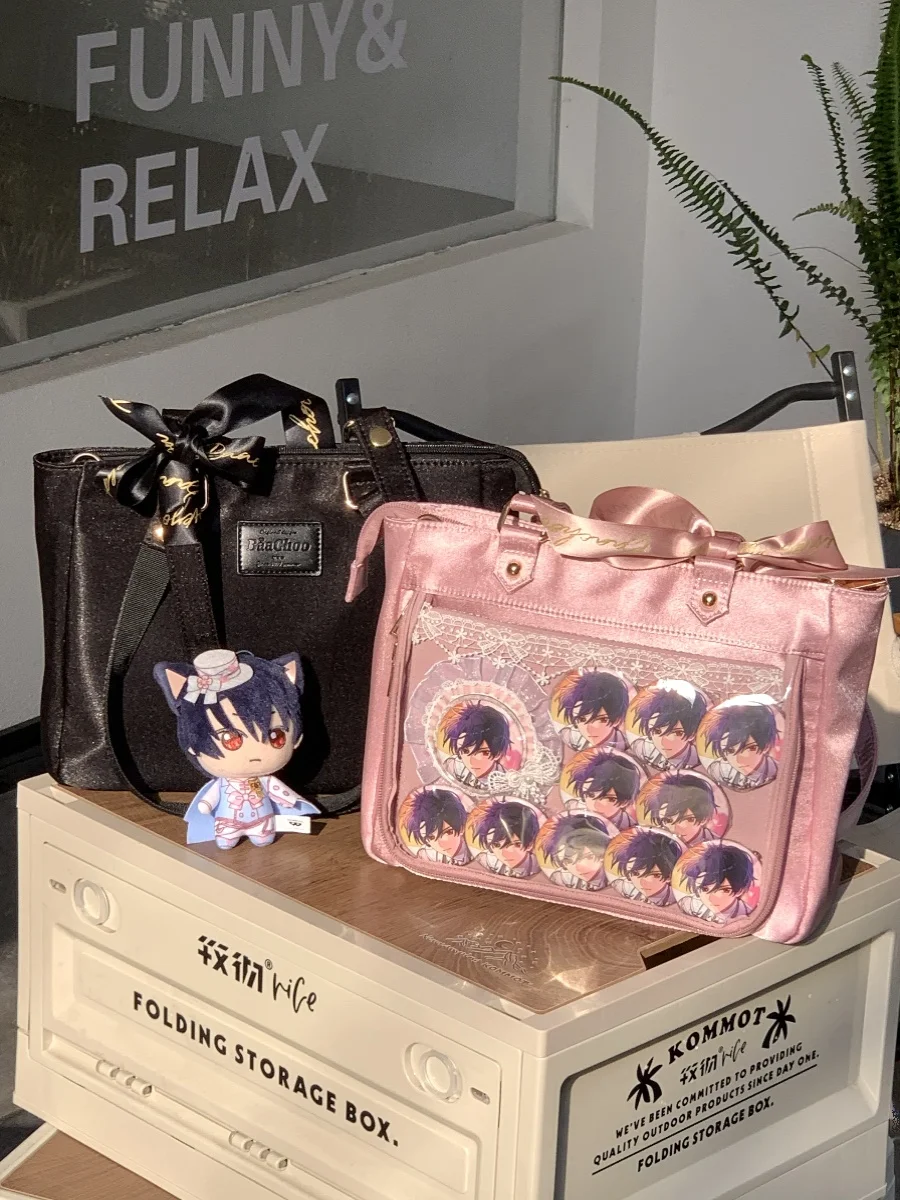 

Japanese Lolita Sweet Girl Itabag Women Canvas Handbag Transparent Side High-capacity Simple Women Underarm Shoulder Bag Ita Bag