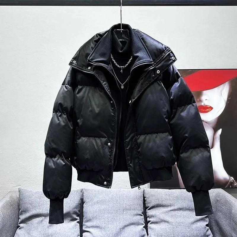 Harajuku Winter Stand Collar Cotton Jacket Men Thick Warm Short Coat Vintage Streetwear Loose Black Padded Bread Style Outerwear