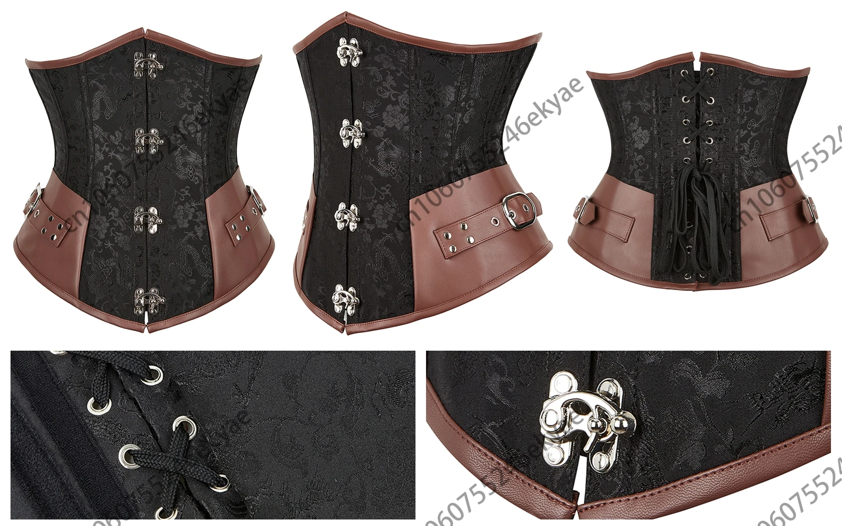 Steampunk Unterbrustkorsett Leder Braun Piratenkorsett Gürtel Schnürung hinten Jacquard Korsett Vintage Top für Frauen – Detail 13