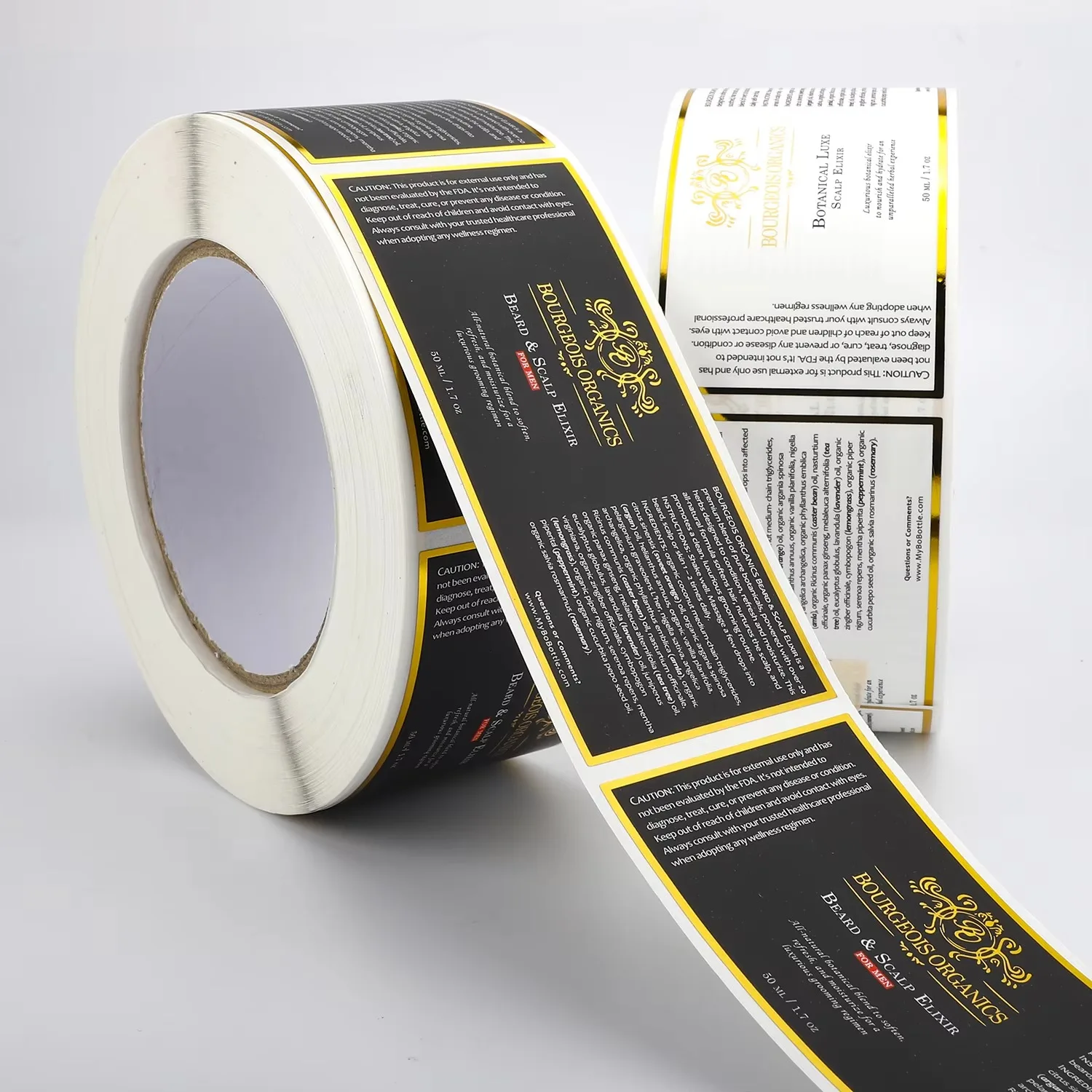 Custom Waterproof | White Vinyl BOPP Roll Label | Gold Foil Cosmetic Sticker Printing | Bottle Jar Packaging Labels view 2