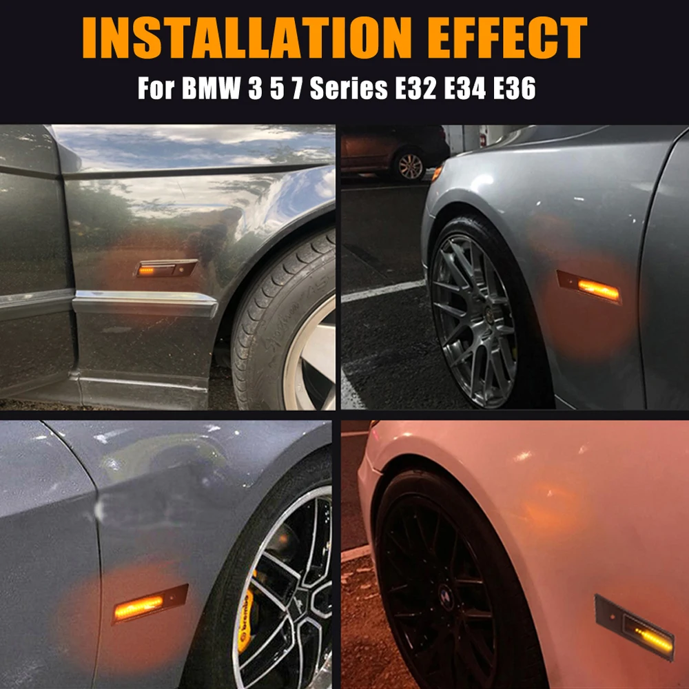 Car LED Flashing Sequential Dynamic Turn Signal Side Marker Lamps For BMW E30 E32 E34 E36 Led Light 1990-1996 M3 M5 3 5 7 Series view 6