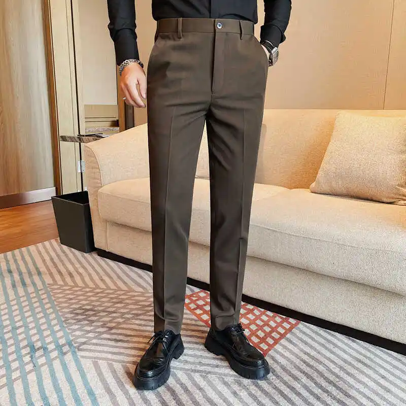 Autumn Winter Business Dress Shirts Men Slim Casual Office Social Suit Pants High-quality Wedding Party Trousers Men Clothing