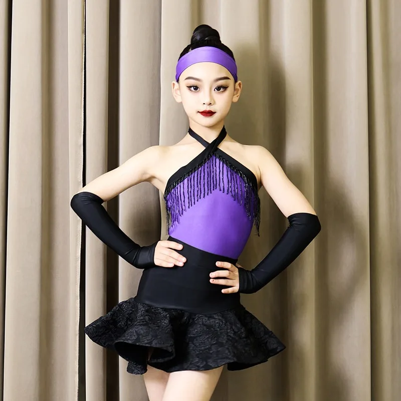 

New Spring Summer Latin Dance Dress Girls Practice Wear Kids High-end Performance Outfit Children Dancing Costume Set Clothing