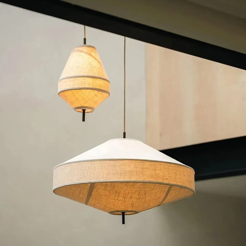 Retro Wabi Sabi Fabric Pendant Light for Living Room Bedroom Restaurant Bar Chandelier Home Decor Indoor Lighting Fixtures