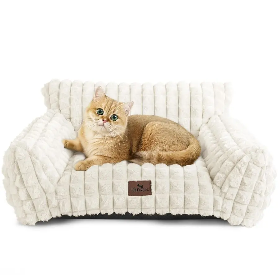 

Лежанки для кошек, милые пушистые диванчики для домашних кошек с моющимся чехлом из искусственного кроличьего меха, пушистый диван для питомцев в 3D-форме ромба