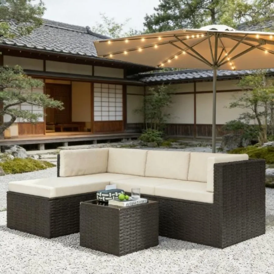 3-piece terrace furniture set outdoor garden set in beige modern minimalist design durable weather-resistant materials