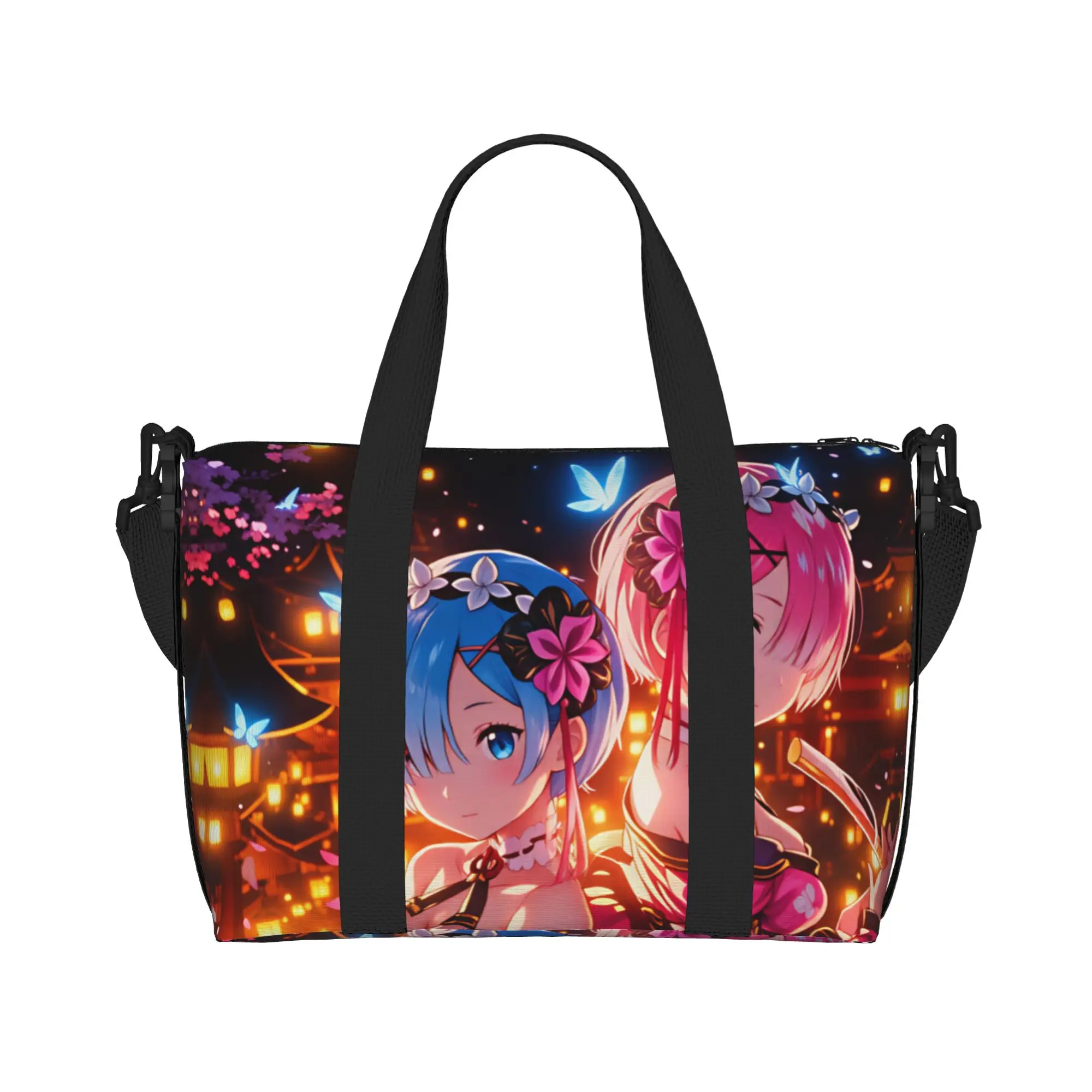 Custom Anime Rem Emilia R-Re:ZERO Tote Bag for Women Big Capacity Starting Life in Anothers Worlds Gym Beach Travel Bags