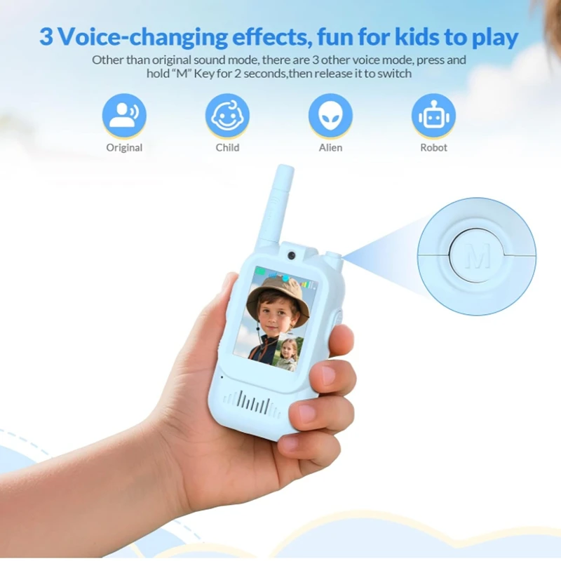 Walkie Talkies para Crianças Pacote com 2 Intercomunicadores Recarregáveis Cute com Tela de 2 Polegadas Chamada com Um Clique para Presentes Infantis