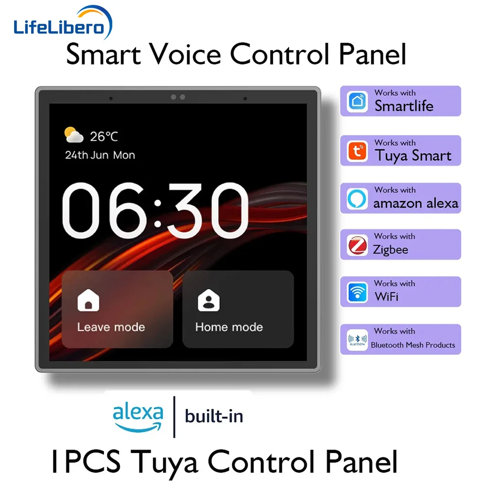 

Tuya WiFi Zigbee Smart Control Panel Built-In Alexa Skill 4 Inch Touch Multi-Function Central Gateway LCD Home Scene Switch