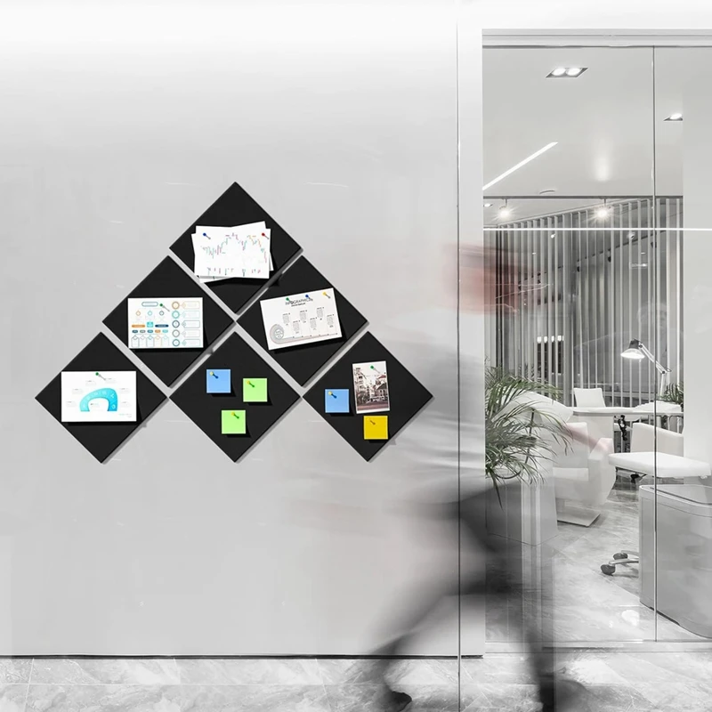 壁の整理のための黒のフェルトタイル、コルクボードの交換、50の画鋲、スタイリッシュ、6パック