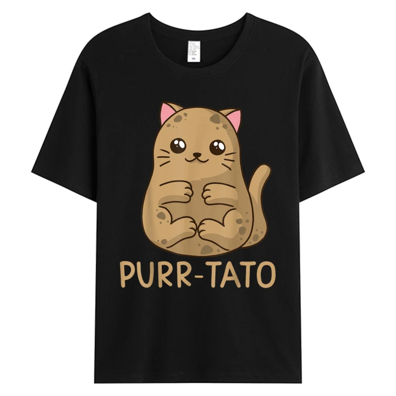 

Purrtato Cat Potato Cats Lover T-shirt Man Idaho Potatoes Men's Cotton Fabric Graphic Tops Tees Man Clothing Funny Design