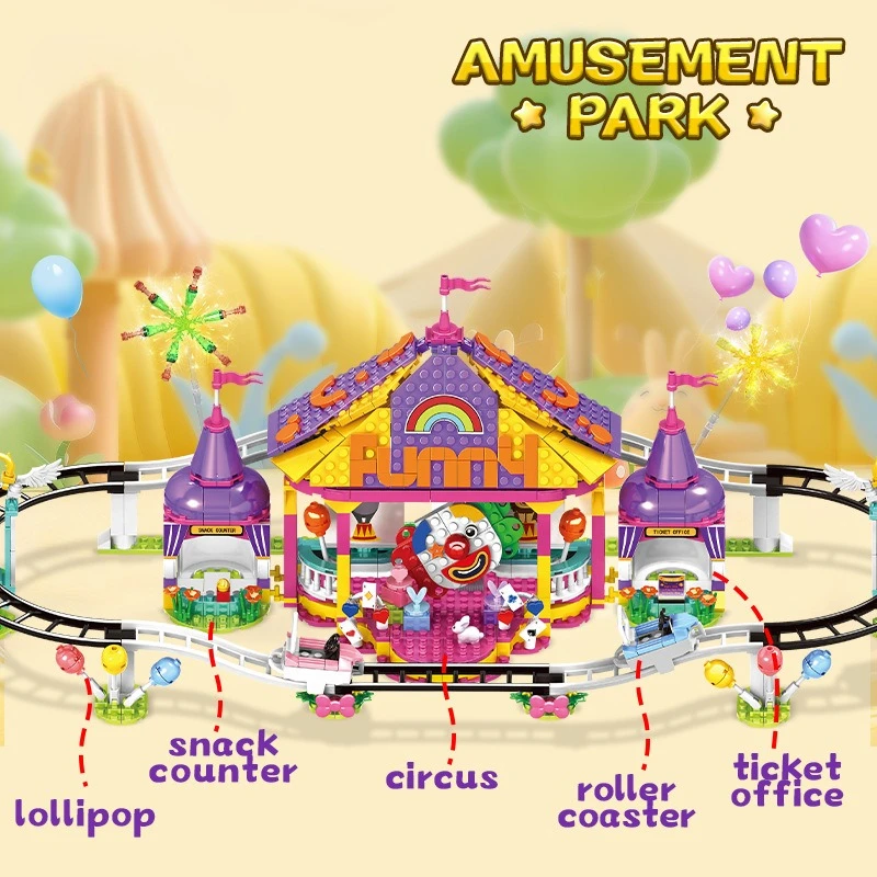 MOC السفينة الدوارة المسار ملاهي السيرك القوات اللبنات مجموعة FairyLand سيارة ممتصة للصدمات لعب هدايا للأطفال عيد ميلاد