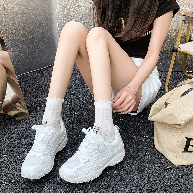 

2025Summer New Korean Fashion Versatile Round Toe Height-Increasing Thick-Soled DeShun Shoes Mesh Breathable Sneakers