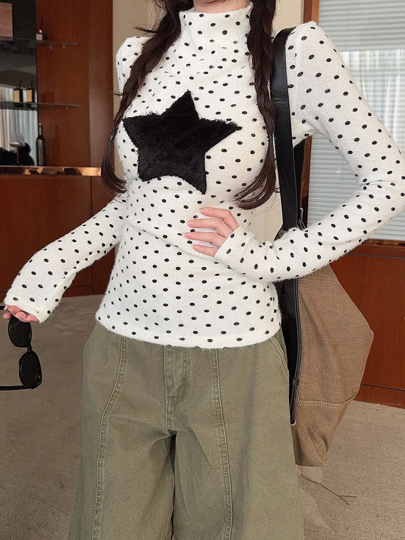 Slimming Effect Long Sleeve High Collar Embroidered T-Shirt Women's Spring Autumn Design Base Shirt Small Audience Top