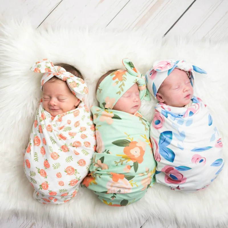 

Newborn Rabbit Ears Knotted Hairband Wrapping Towel Set Anti-jump Baby Blanket Headband Two-piece Set Swaddle Blanket Baby