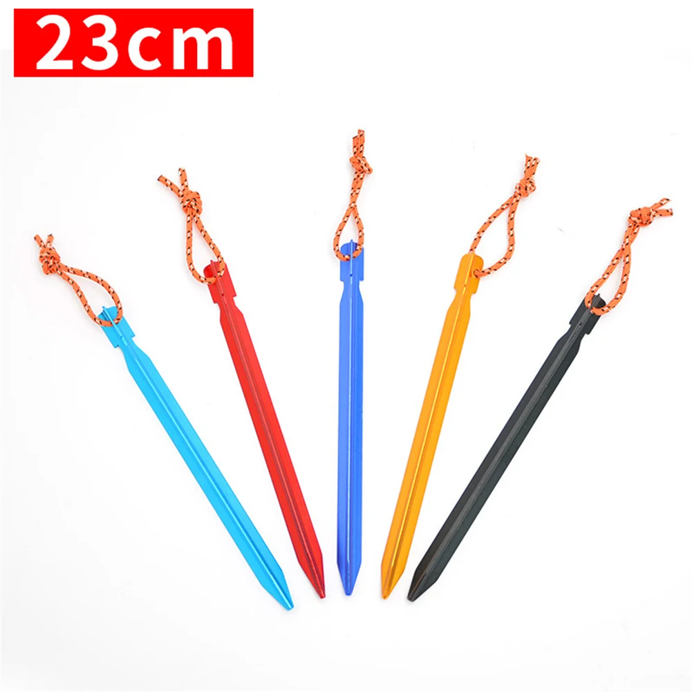 Tent  Stakes Aluminum Alloy Outdoor Ultra-light Tent Accessories Three-sided V-shaped Ground Nail 23cm(with Rope)