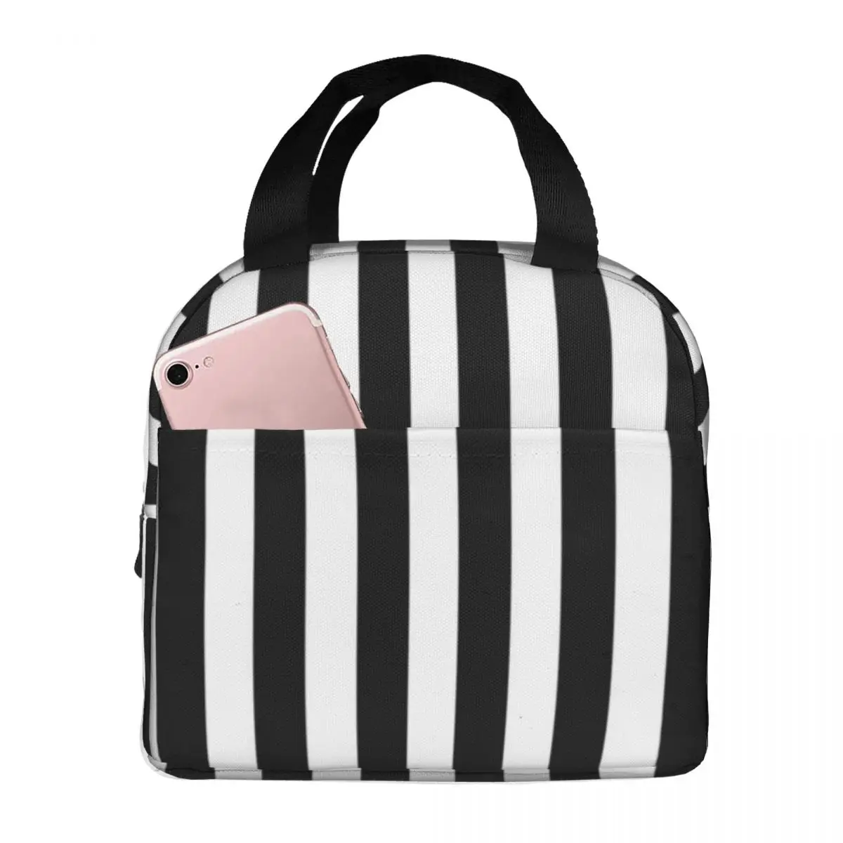 Black And White Striped Dress Lunch Bags Insulated Bento Box Lunch Tote Resuable Picnic Bag Thermal Bag for Woman Student School