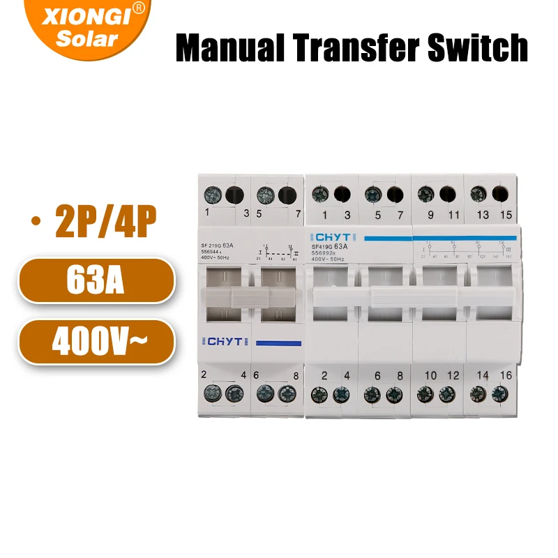 XIONGISolar 2P 4P 63A MTS Dual Power Manual Transfer Isolating Switch Interlock Circuit Breaker