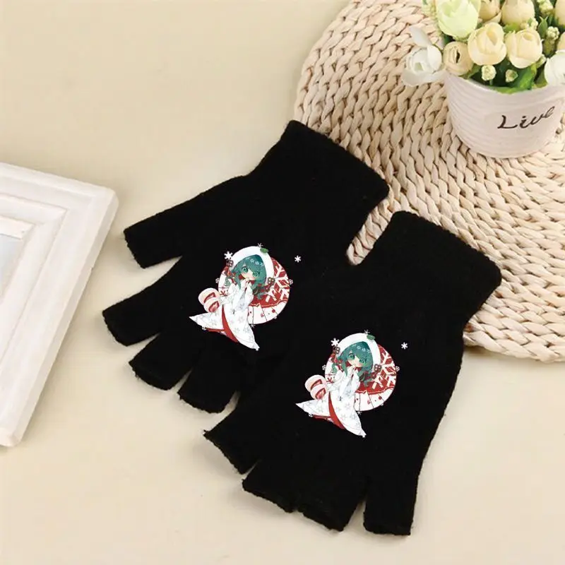 Nuevo Hatsune Miku invierno dulce y lindo creativo anime patrón de dibujos animados simple moda suave piel-amistoso guantes de medio dedo regalo