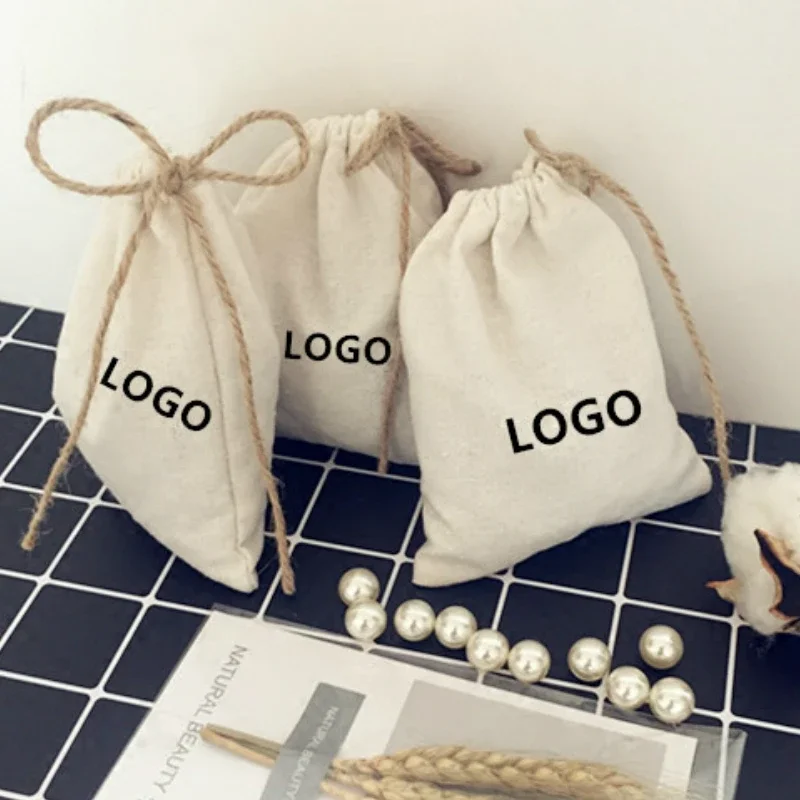 20PCS Linen Jute Bag Jewelry Packaging Pouch Gift Bead Makeup Storage Drawstring Bags Jewelry Organizer Custom Logo Print Sack