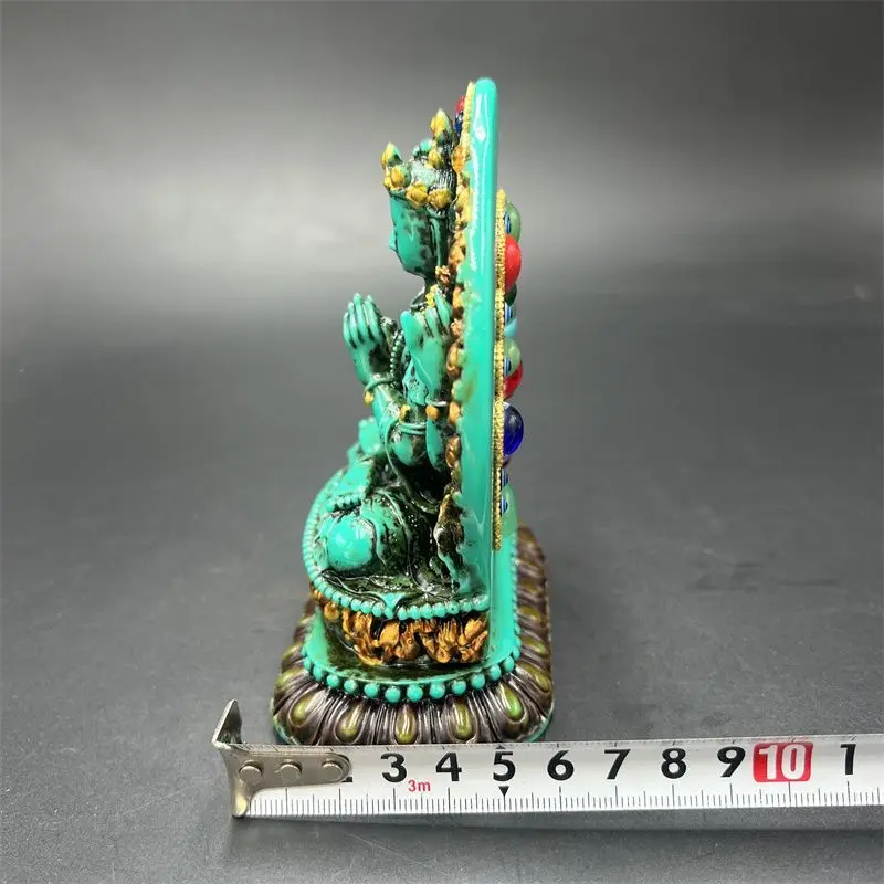 Antique pulp optimization turquoise painted four-wall Guanyin Bodhisattva inlaid beads