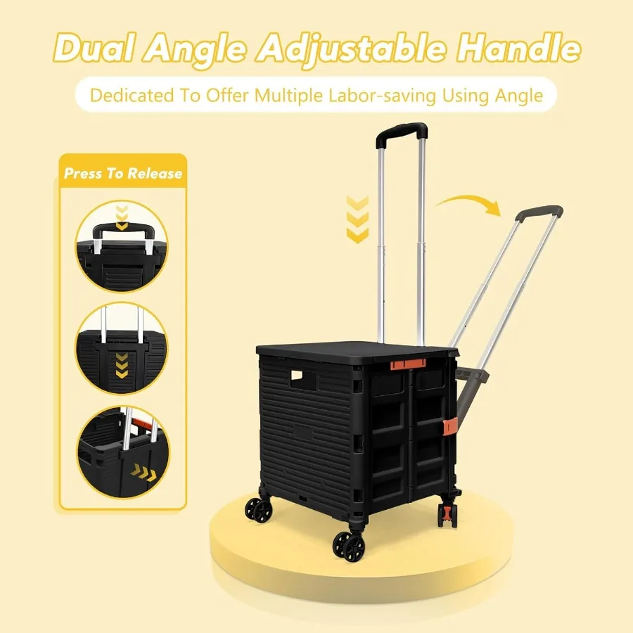 Chariot utilitaire pliable, caisse roulante, chariot à main avec roues rotatives et couvercle magnétique étendu, poignée télescopique réglable à Mult