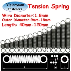 Yiqianyuan Diameter 1.8mm, OD9mm~18mm Manganese Steel Tension Spring Closed Hook Cylindroid Helical Pullback Extension Coils