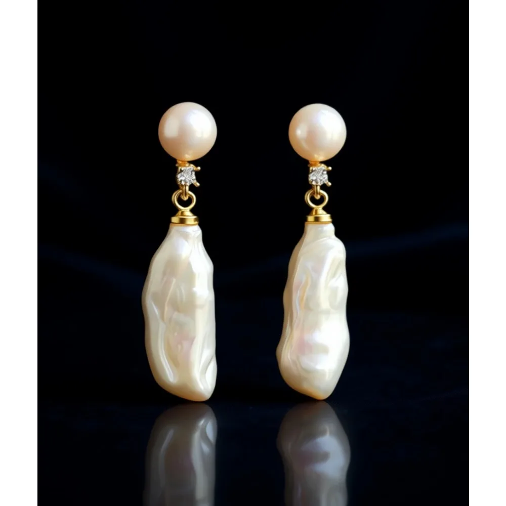 

Серьги-подвески с пресноводным культивированным барочным жемчугом (белый, розовый), позолота 18К, серебро 925 пробы, гипоаллергенные, подарок