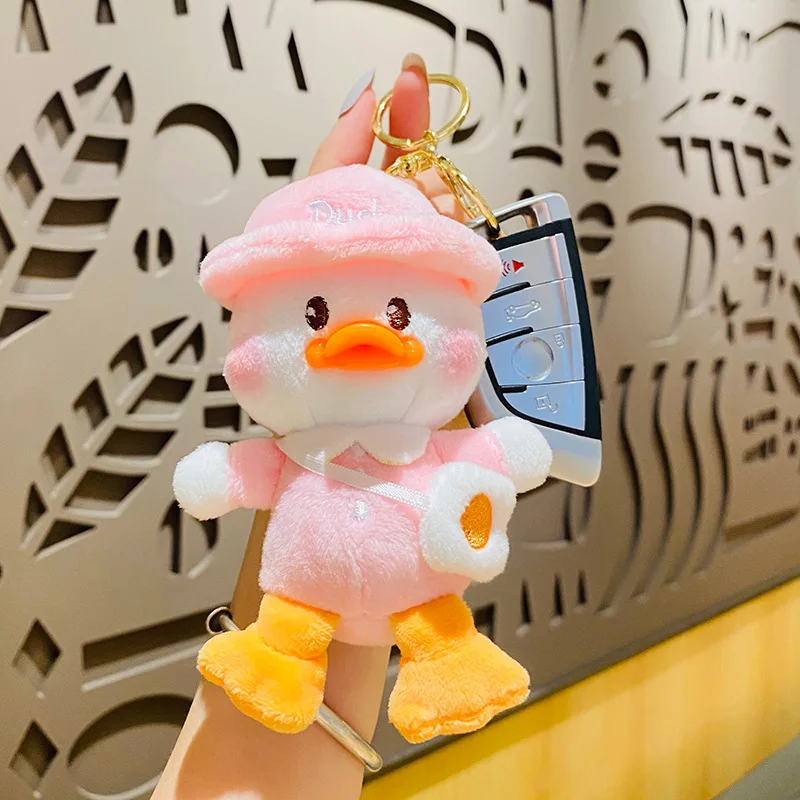 Cute Plush Fried Egg Crossbody Bag School Duck Doll Key Chain Lovely Simulation Duck Animal Toy Keyring Bag Accessories Ins Gift