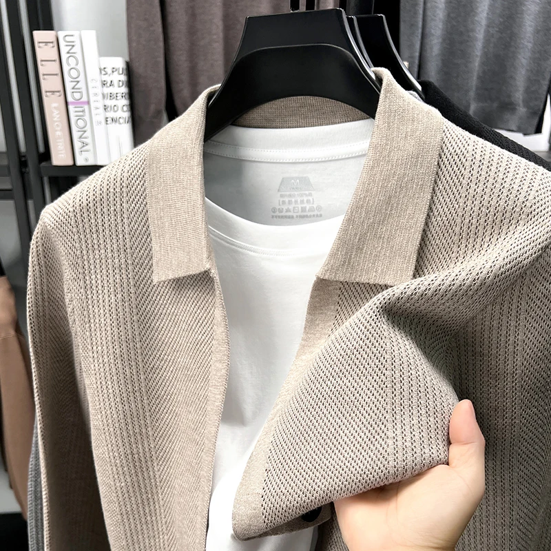 Men's New Knitting High Quality Autumn Winter Knit Cardigan Buttonless Patch Long Sleeves Sweater Exquisite Leisure Fashion Coat