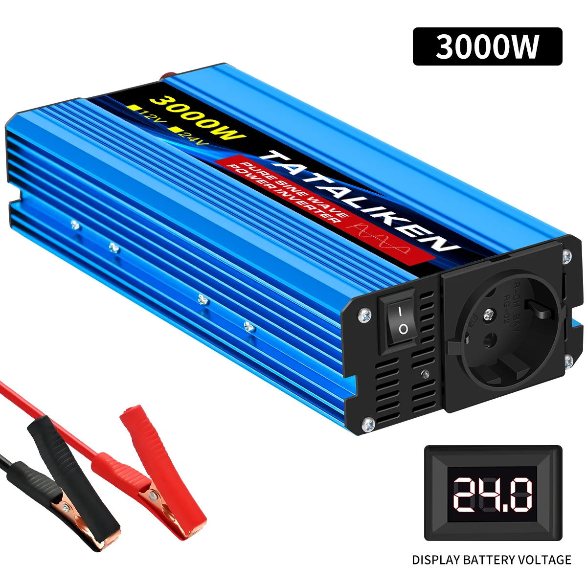 6000 W/8000 W/10000 W EU-Buchse 24 V zu AC 220 V 50 Hz reiner Sinus-Wechselrichter Auto-Stromversorgungsspannung tragbarer Konverter mit LED