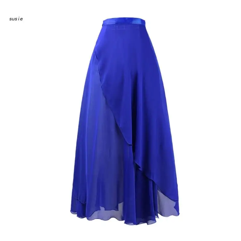 Women Ballet Dance Skirt Asymmetric Long Dance Skirt Chiffon Wrap Skirt with Tie Waist Skate Over Scarf Skirt Dancewear