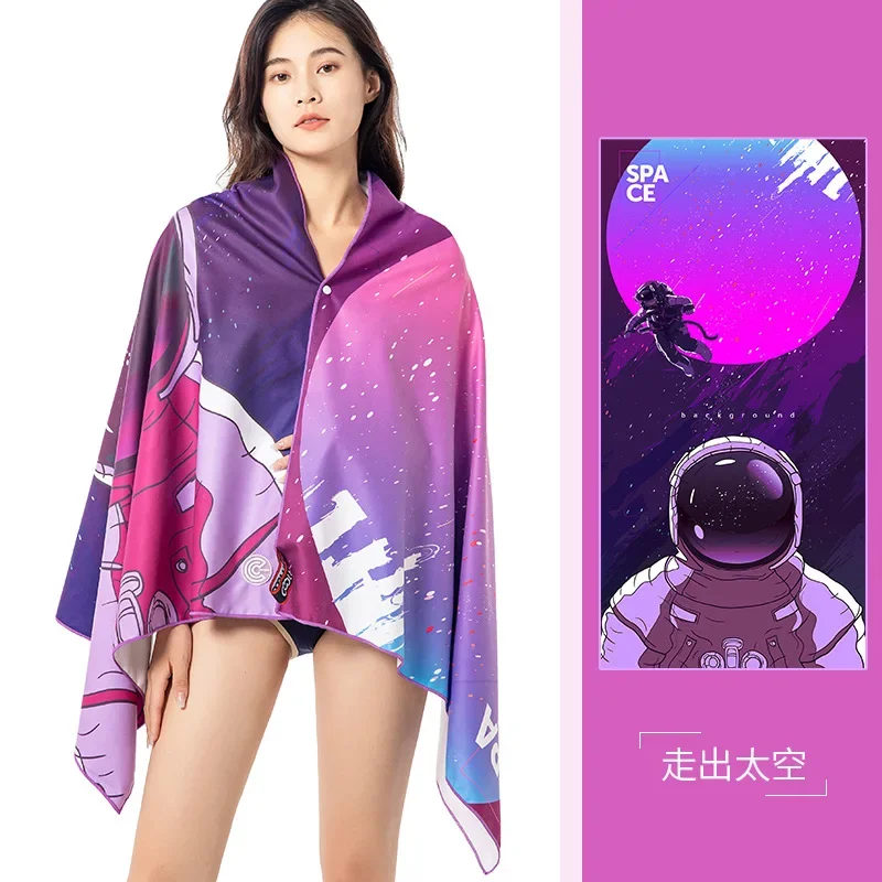 Quick Dry Space Astronaut Printed Beach Bath Towel Super Absorbent Lint Free Portable for Swimming Seaside Gym Fitness Travel