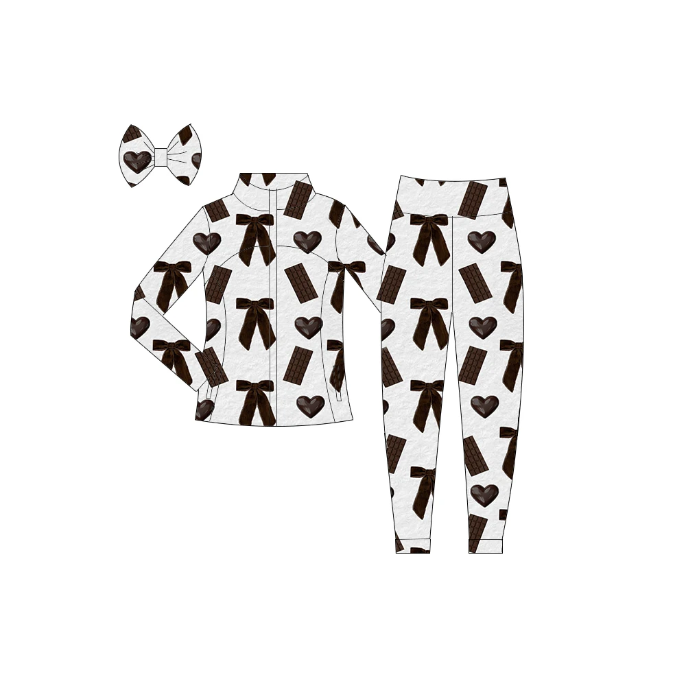 New Kids Milk Silk Print Clothing Girl Chocolate Heart Strawberry Puppy Cherry Blossom Outfit Toddler Jacket Top Pants Set