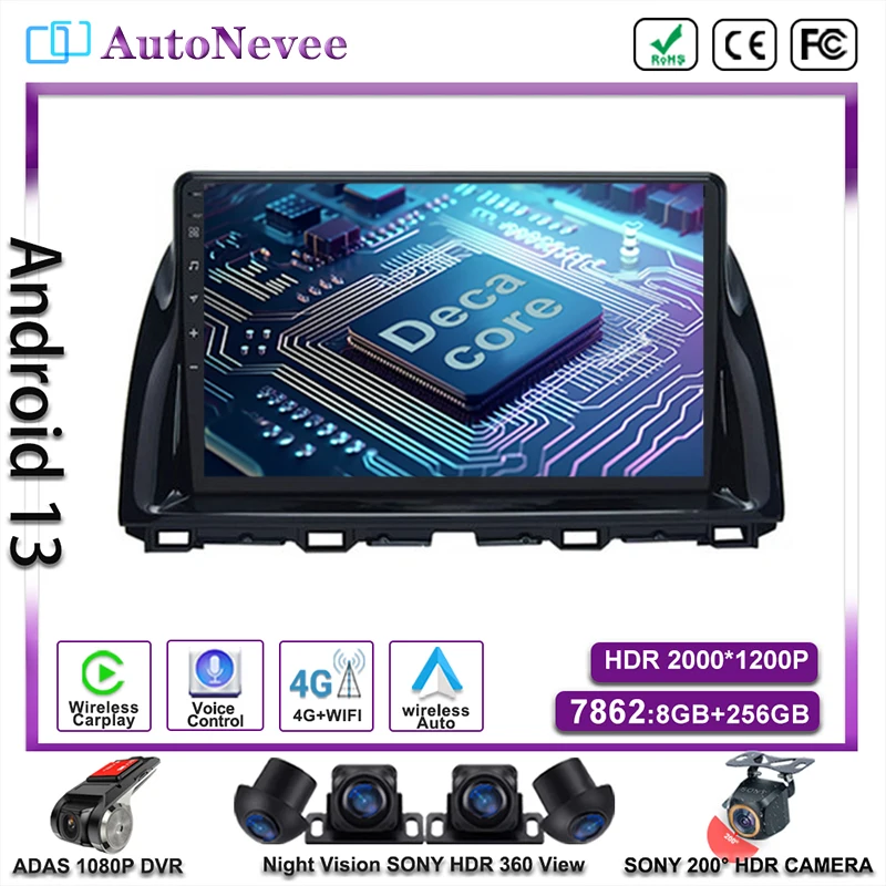 Android 14 Navigation DVD NO 2DIN Screen Carplay Multimedia Car Player GPS For Mazda CX5 CX-5 CX 5 2012-2015 Auto Radio Stereo